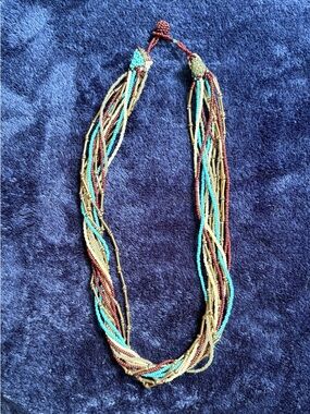 Multistrand Beaded Necklace - Turquoise, Bronze & Brown